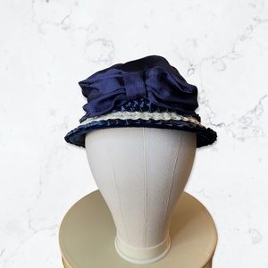 Vintage Blue and White Hat with Bow